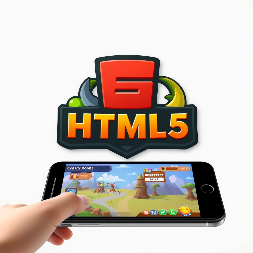HTML5 logotipi va zamonaviy brauzer o'yinlarining interfeysi, mobil qurilmalarda ishlayotgan o'yinlar